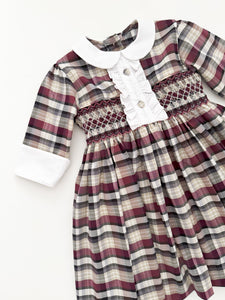 The hand smocked CLAIRE dress - Burgundy/Grey