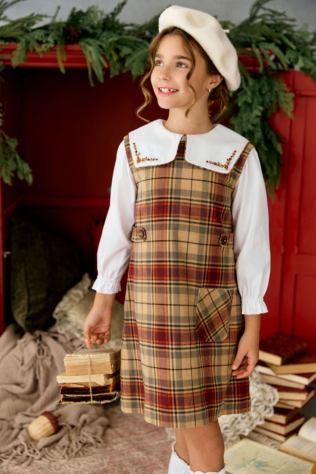 The hand smocked JACINTHE set - Plaid Brown