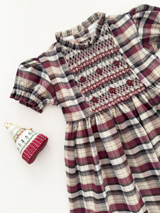 The hand smocked ROMANE dress - Burgundy/Grey