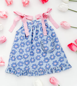 The hand embroidered ORNELLA dress - FLORAL BLUE PINK