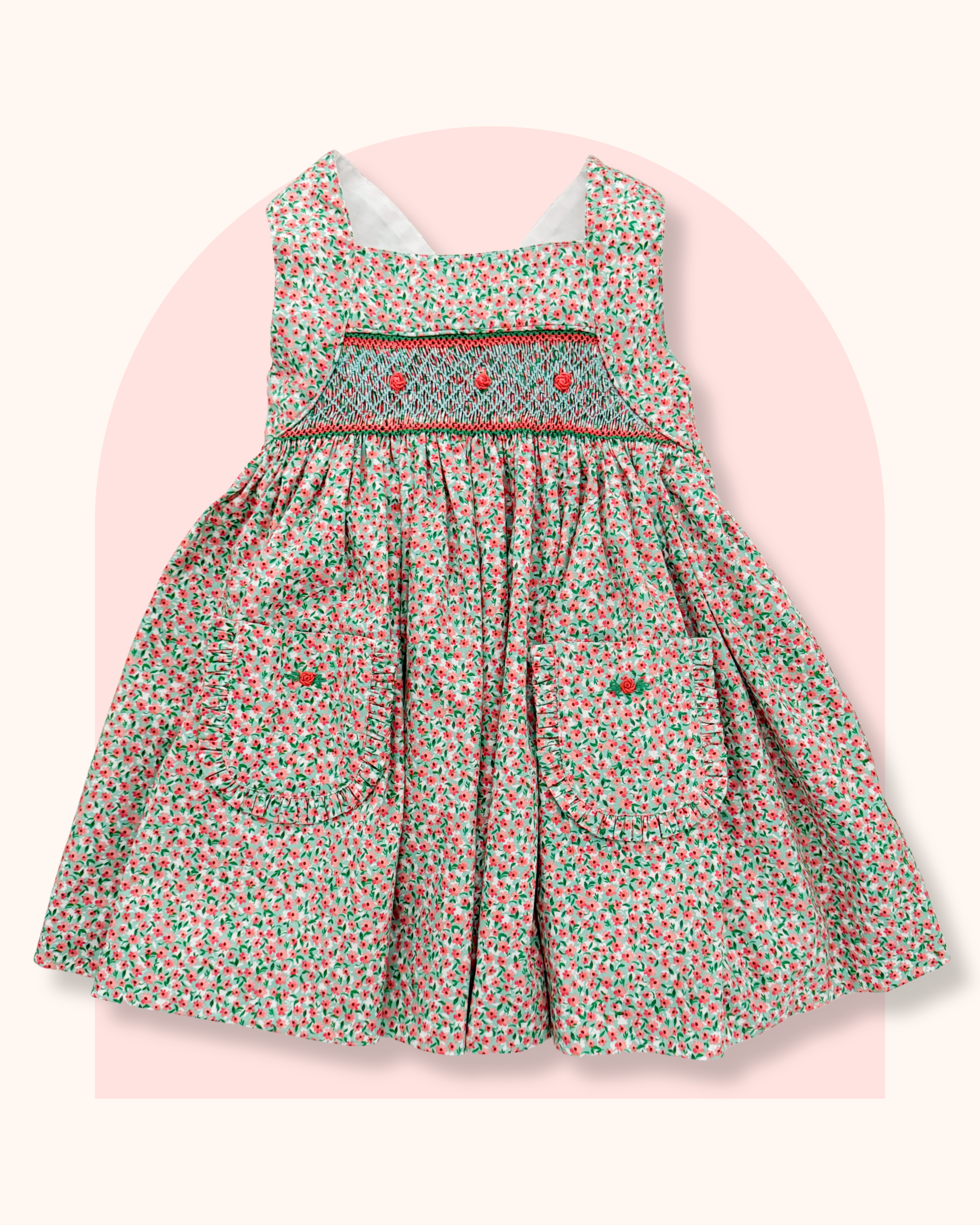 The hand smocked ESMÉE dress - Floral mint coral