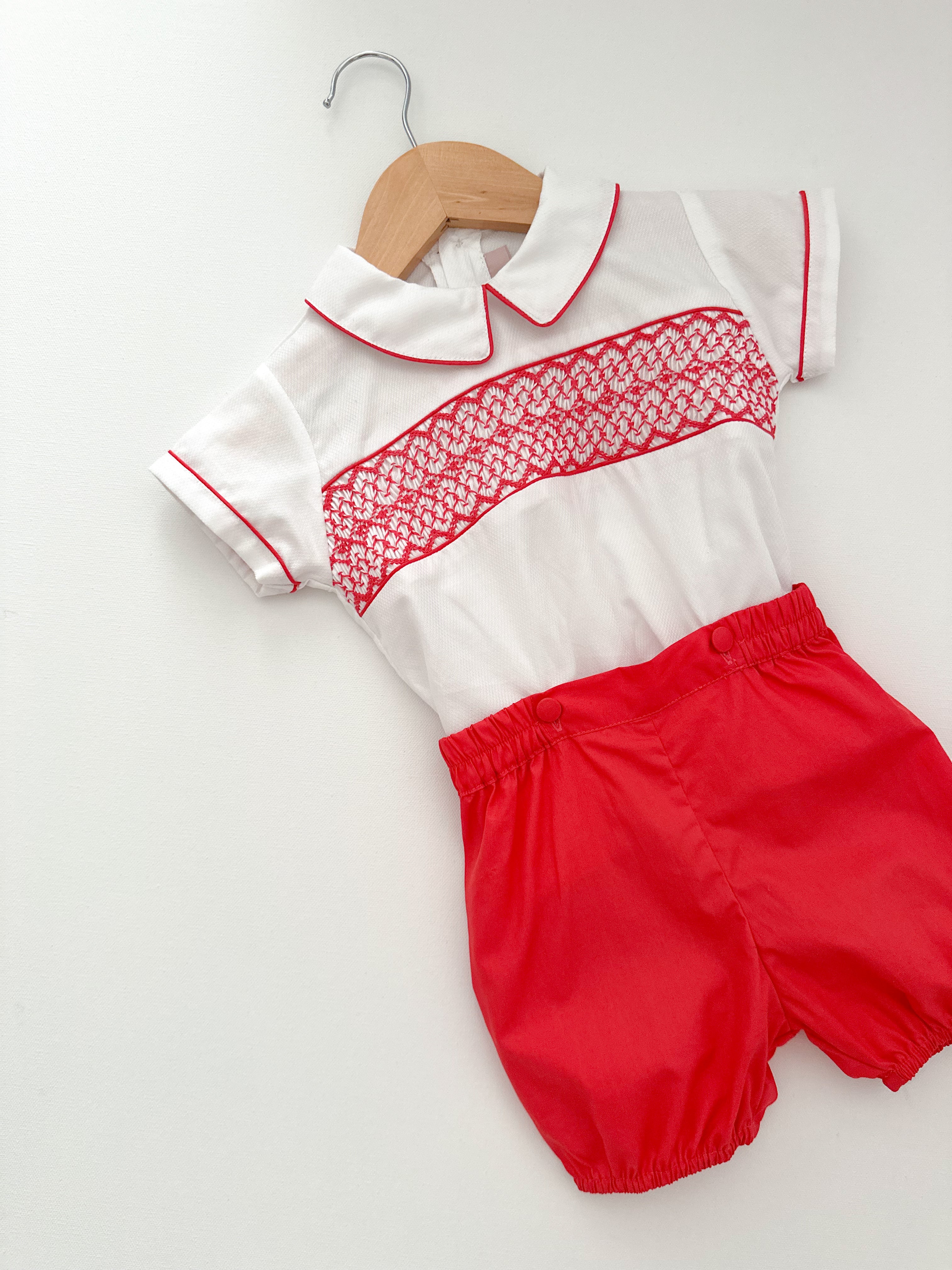 * PREORDER * The hand smocked ADAM set - Red Coral