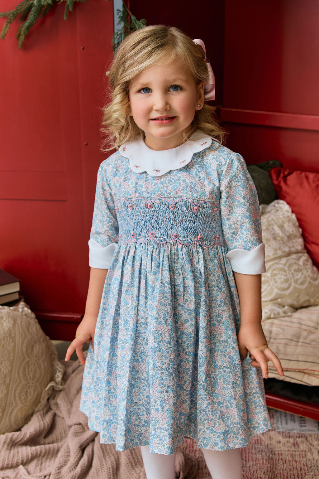 The hand smocked GRACE dress - Liberty blue