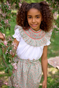 The hand smocked EMMY set - Floral coral mint