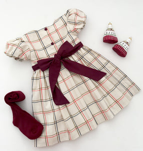 The hand smocked BELLA dress - Ivory/burgundy