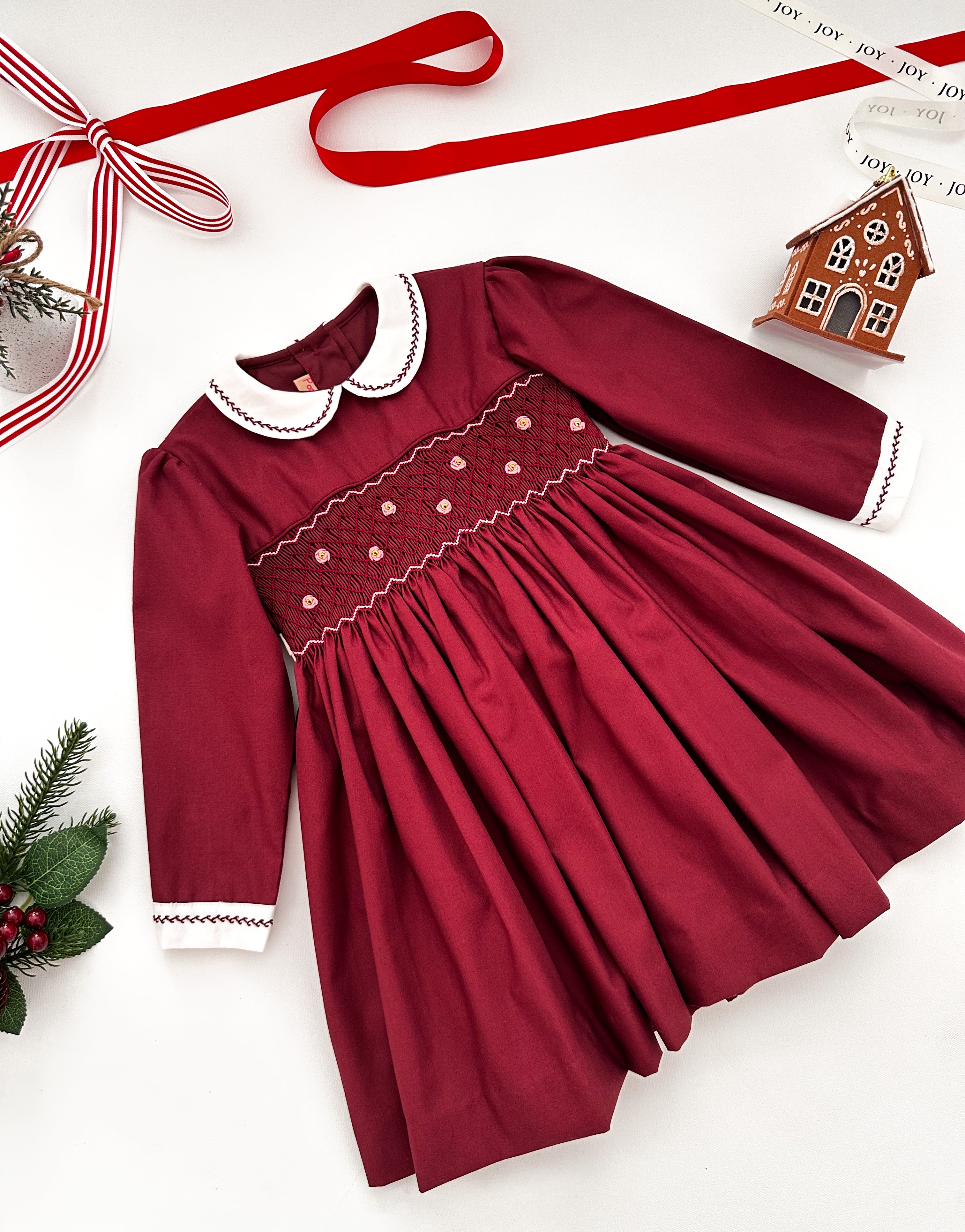The hand smocked ANNE dress - Burgundy