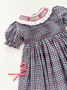 The hand smocked MADELINE dress - Plaid Grey and Red