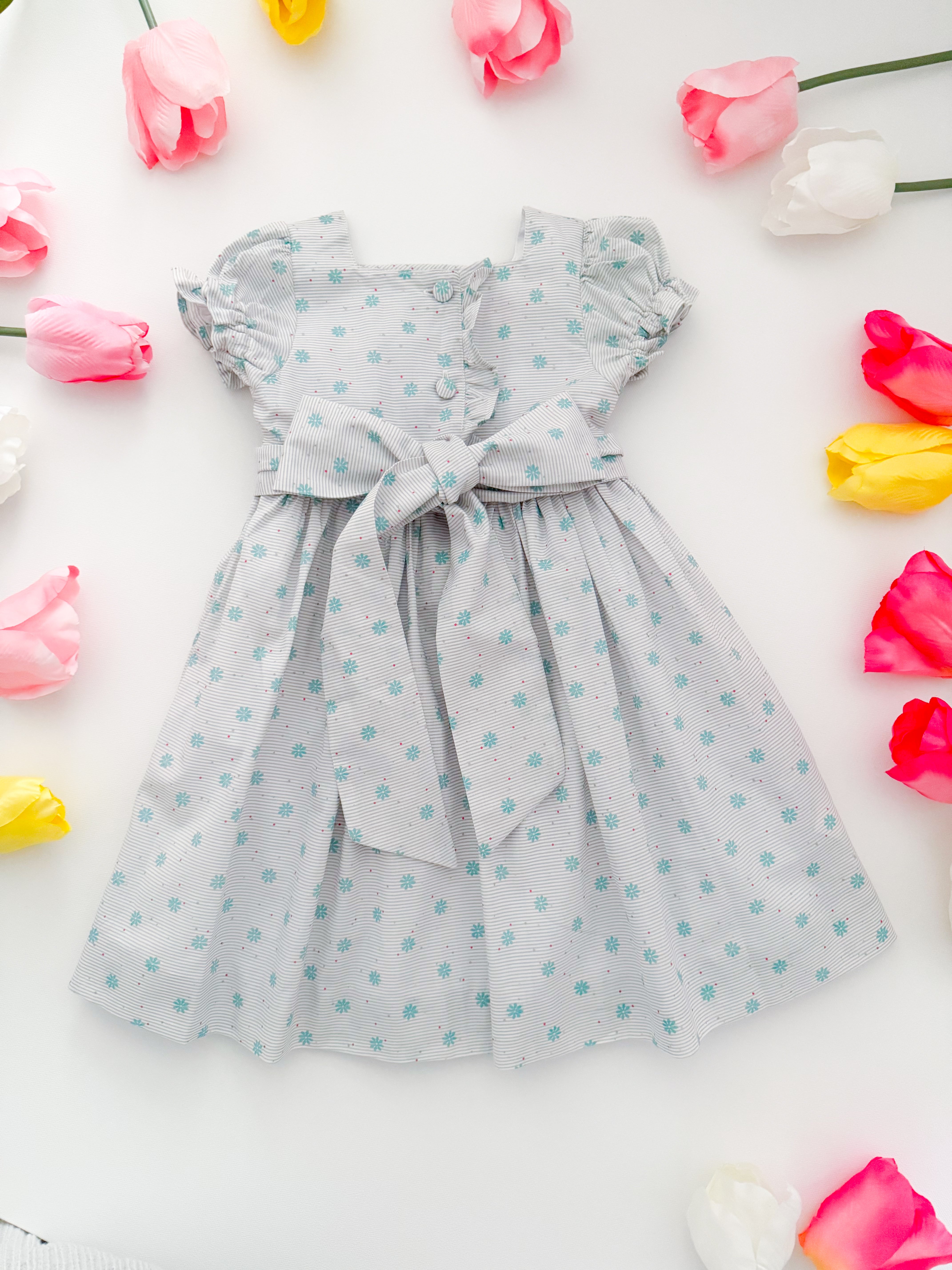 The hand smocked EMILIE dress - Floral mint