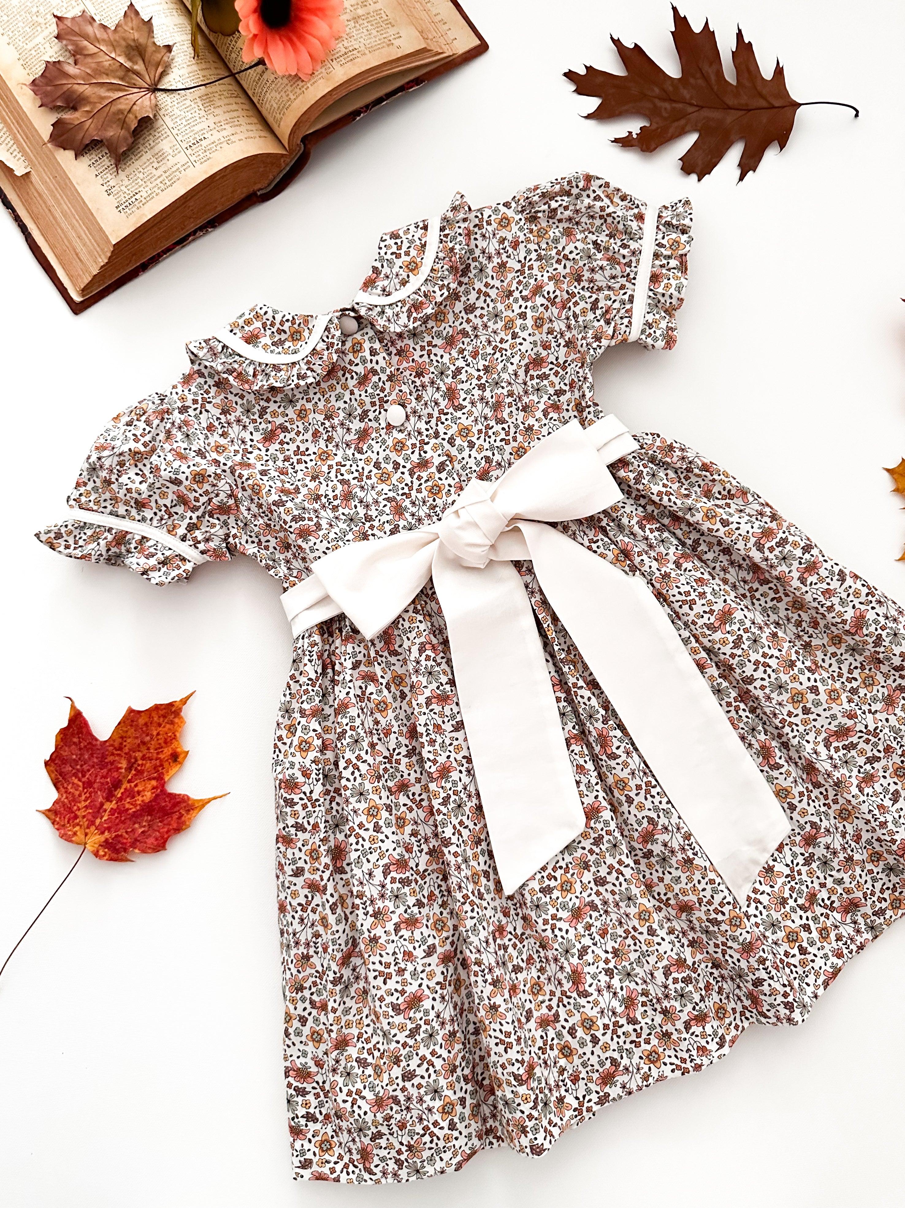 The hand smocked ABIGAIL dress - Liberty Brown
