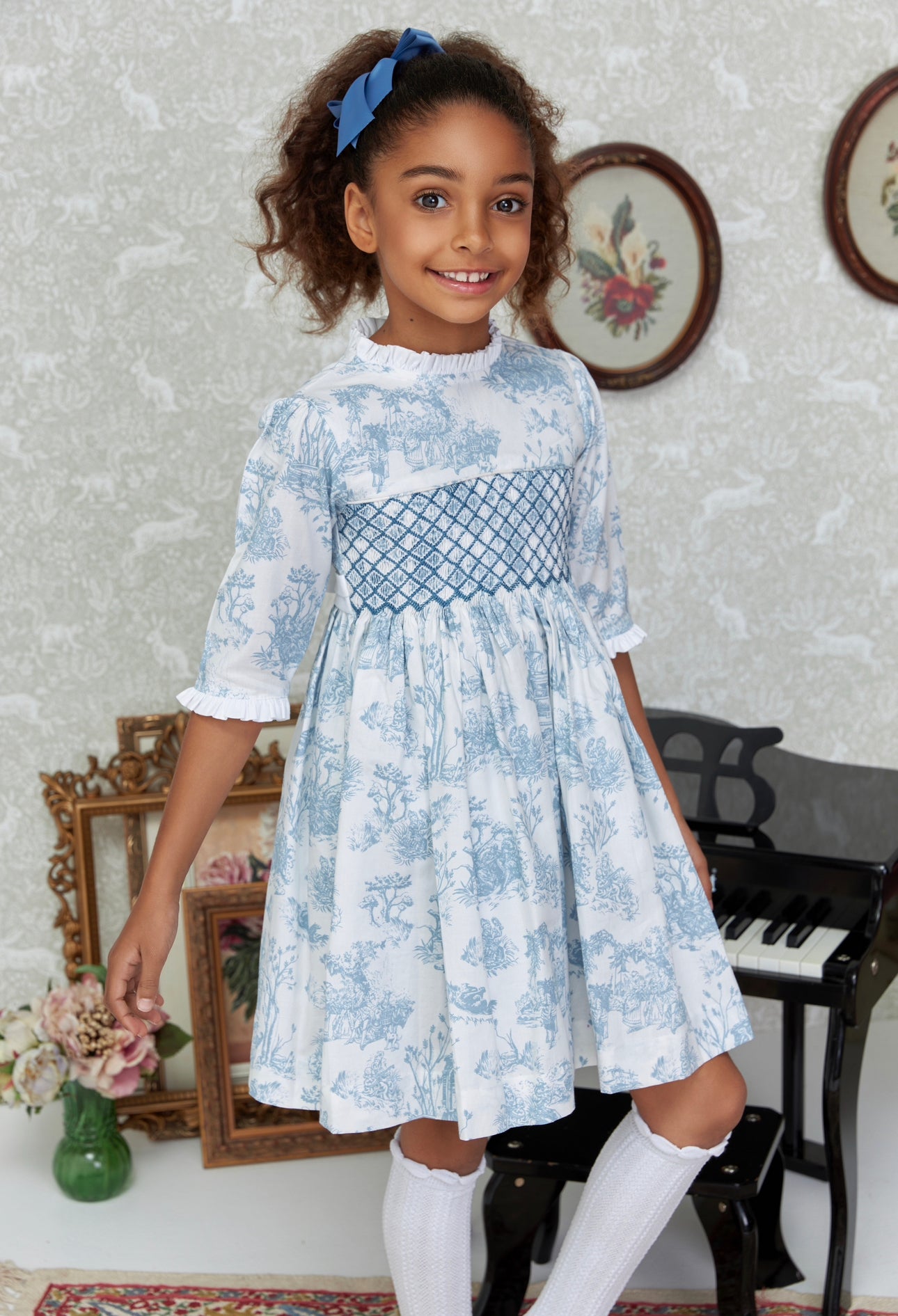 The hand smocked LUDIVINE dress - Toile De Jouy