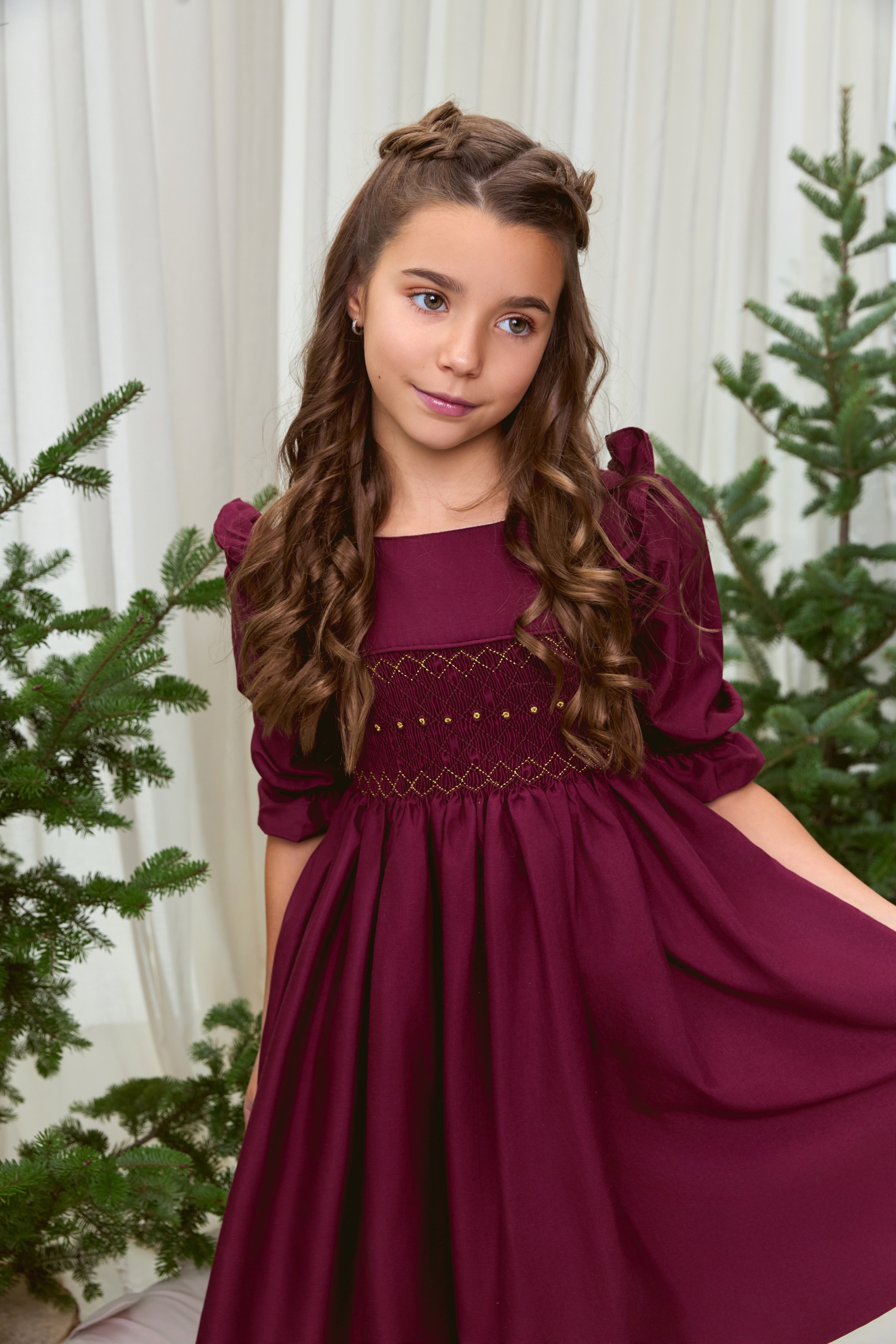 The hand smocked KATE dress - Burgundy