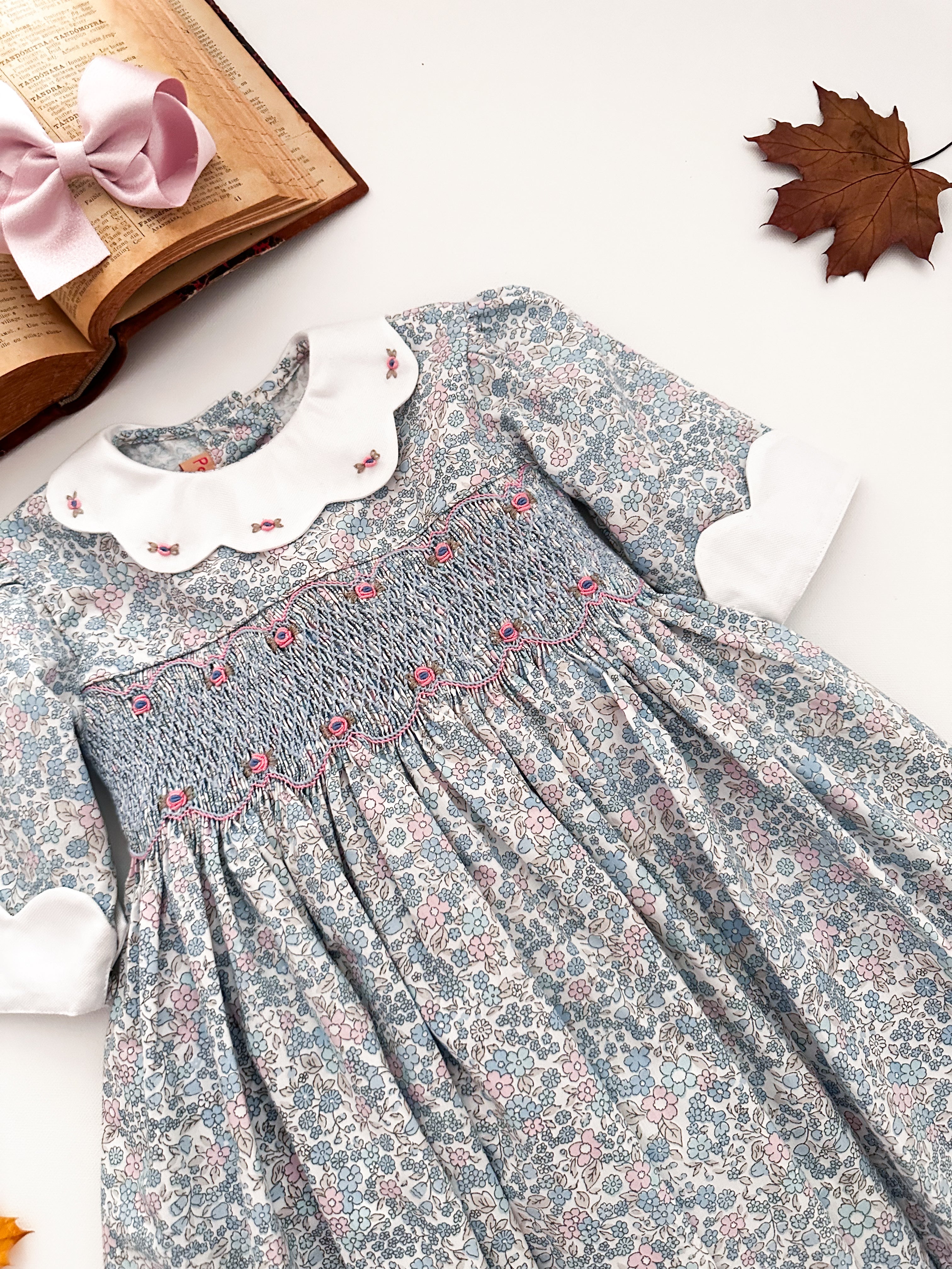 The hand smocked GRACE dress - Liberty blue