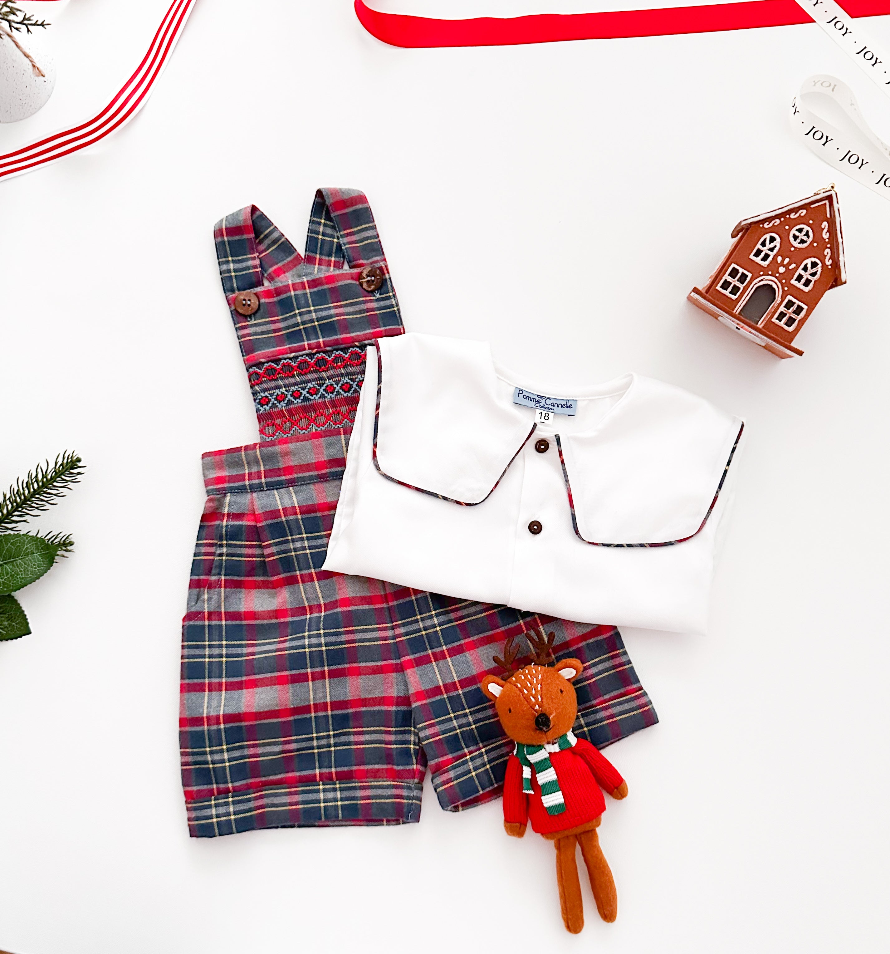 The hand smocked JOSEPH - Tartan blue red