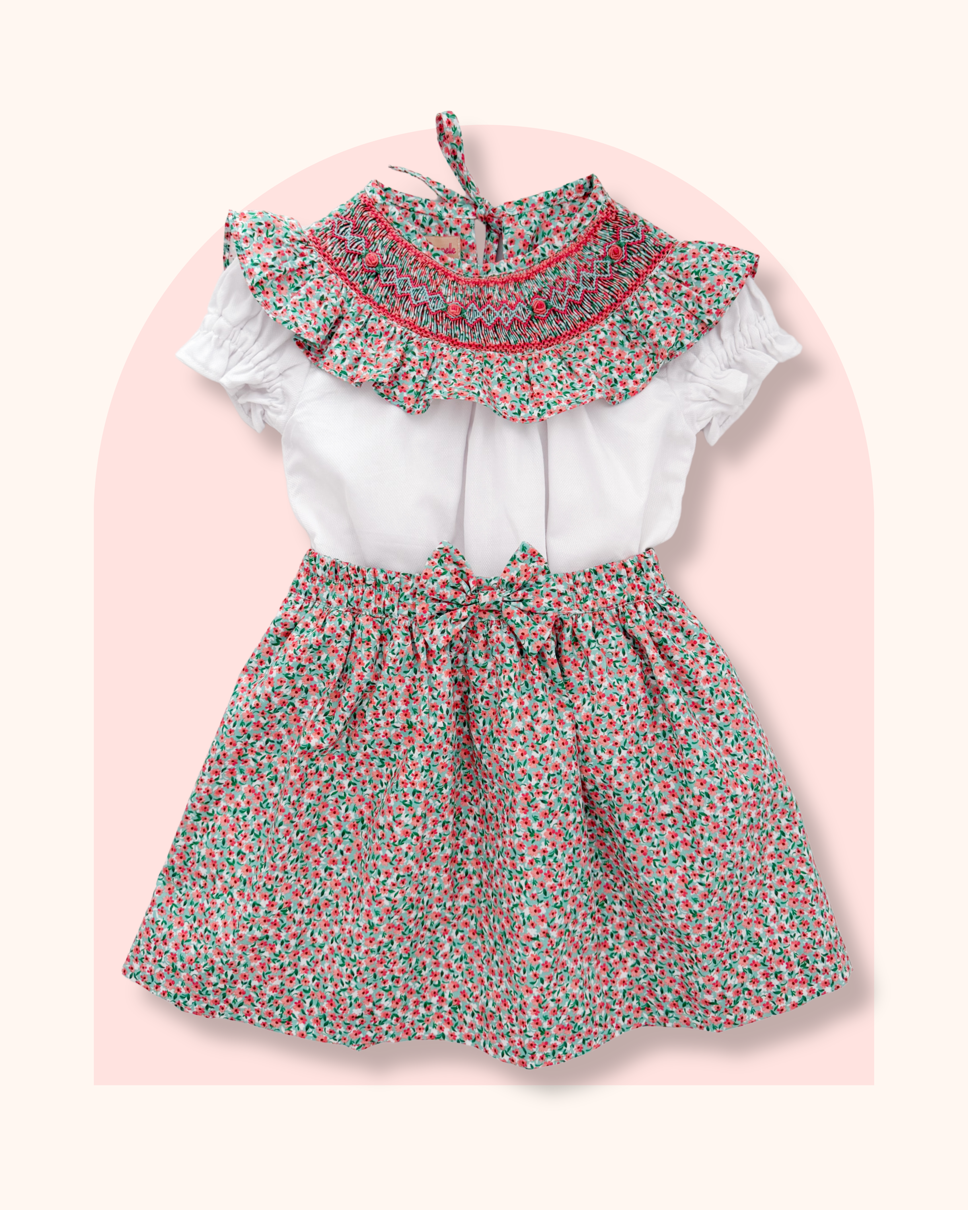 The hand smocked EMMY set - Floral coral mint