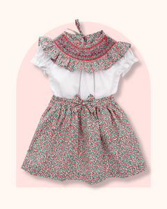 The hand smocked EMMY set - Floral coral mint