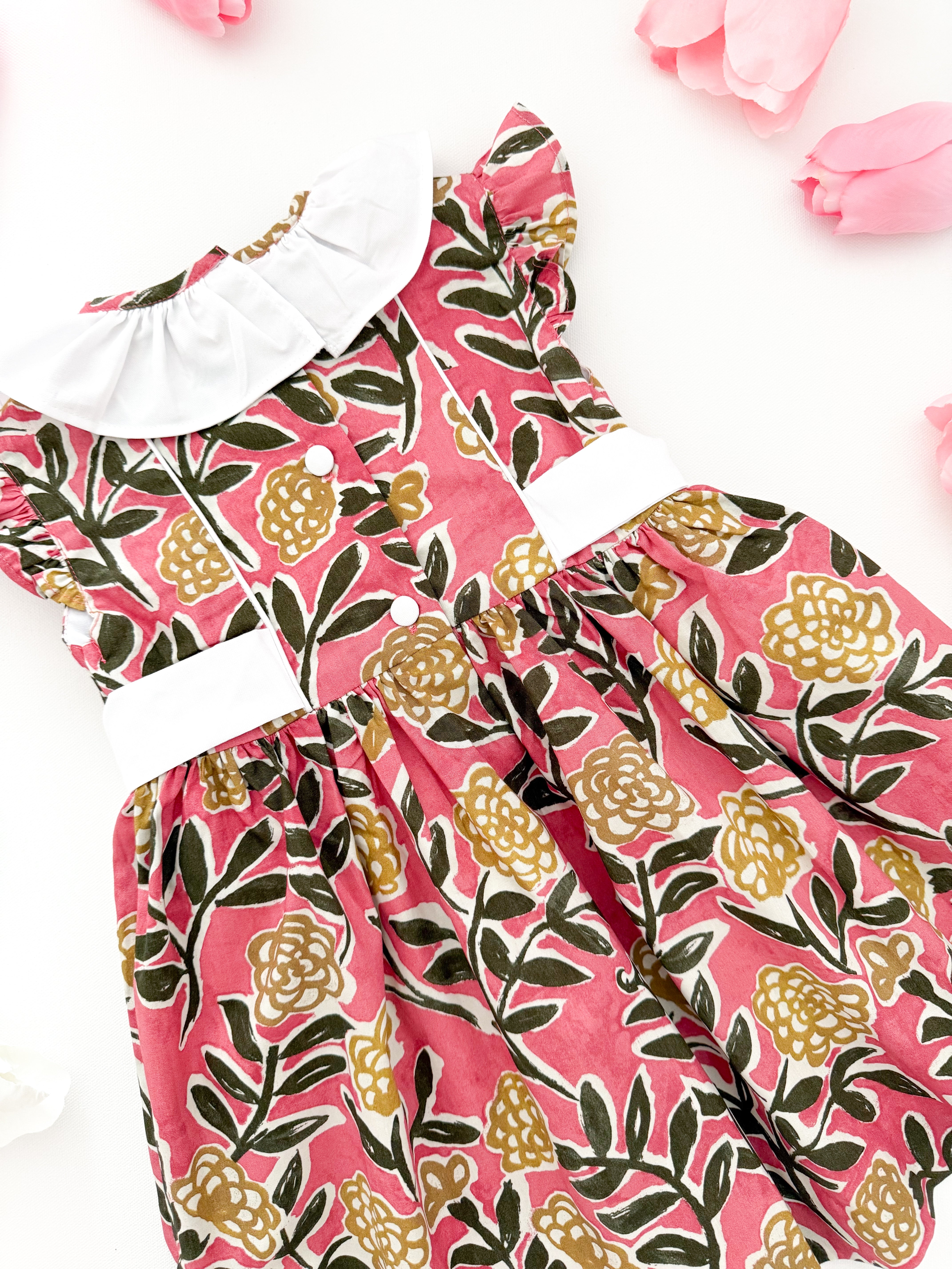 The hand smocked SERAPHINA dress - Floral pink yellow