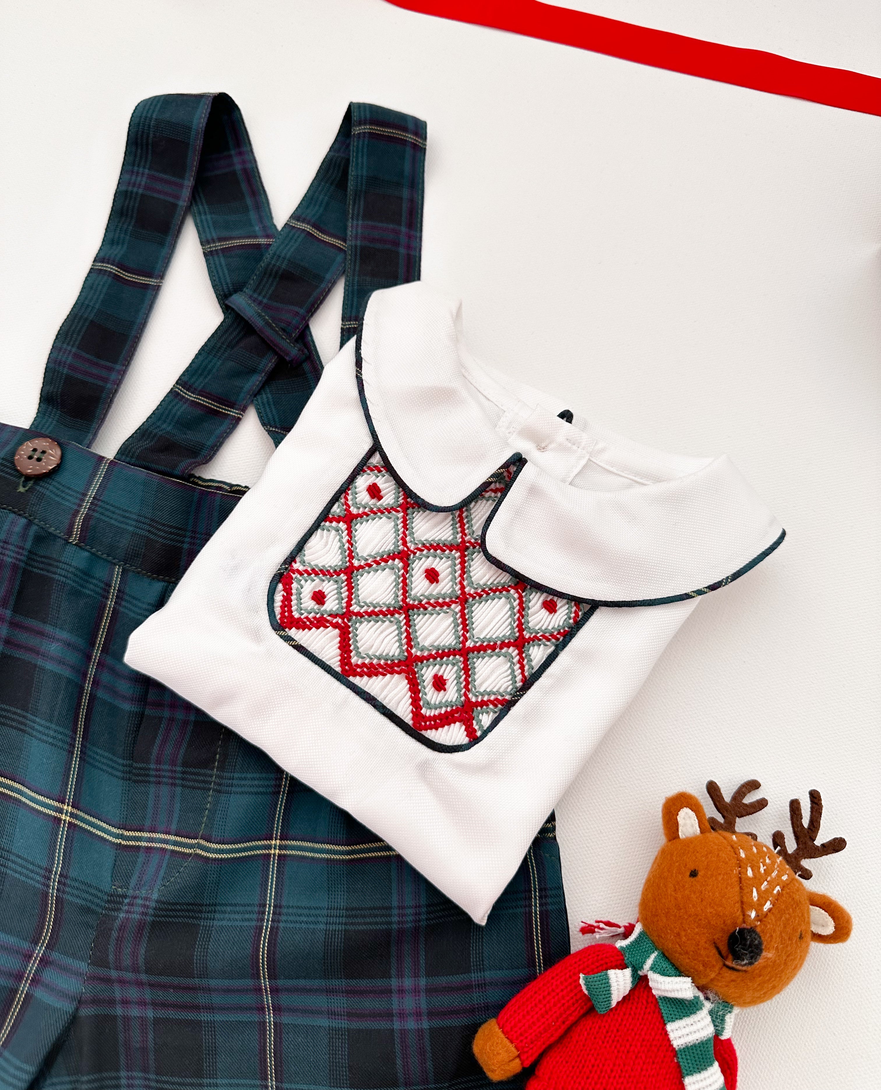 The hand smocked MILAN set - Tartan green