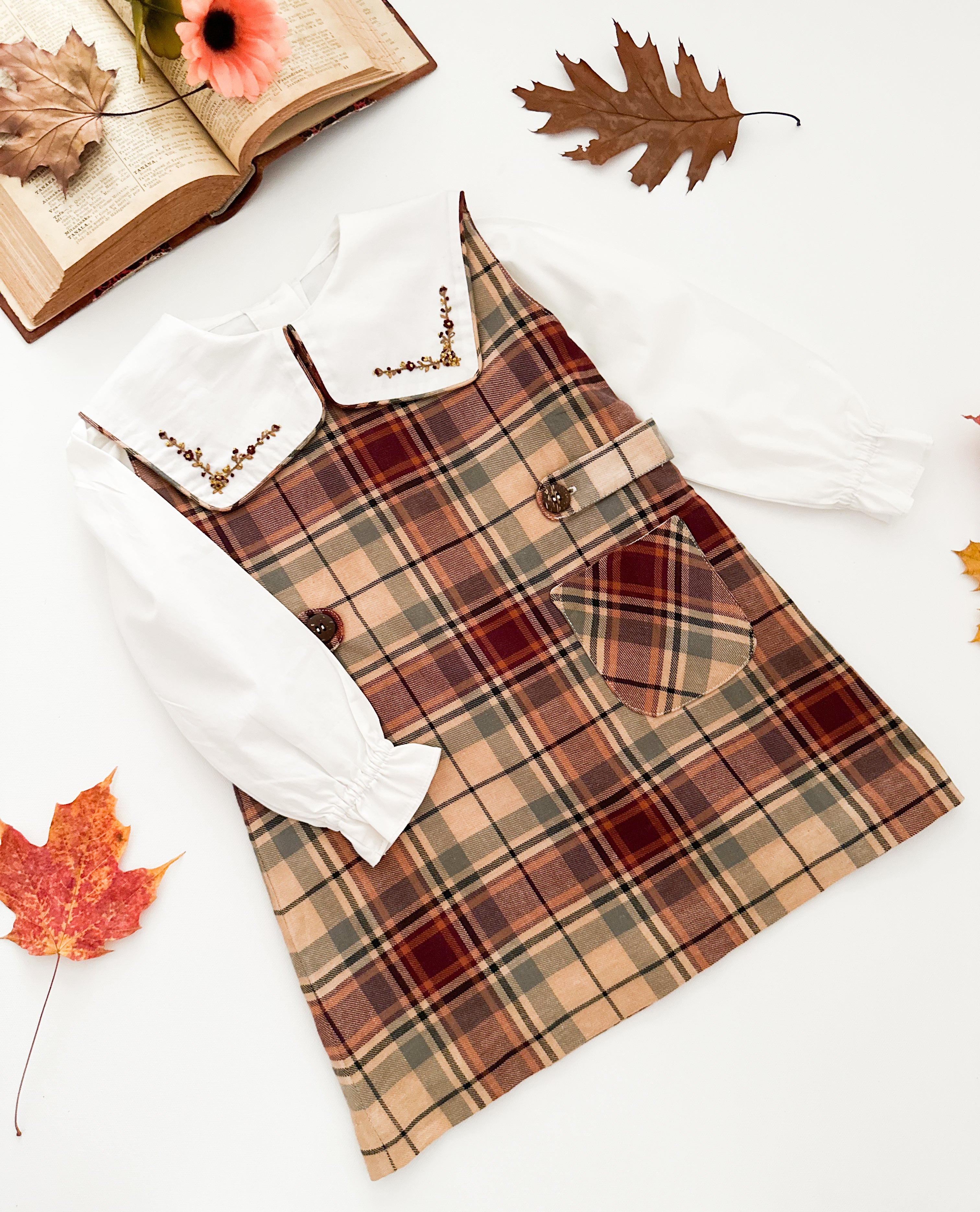 The hand smocked JACINTHE set - Plaid Brown