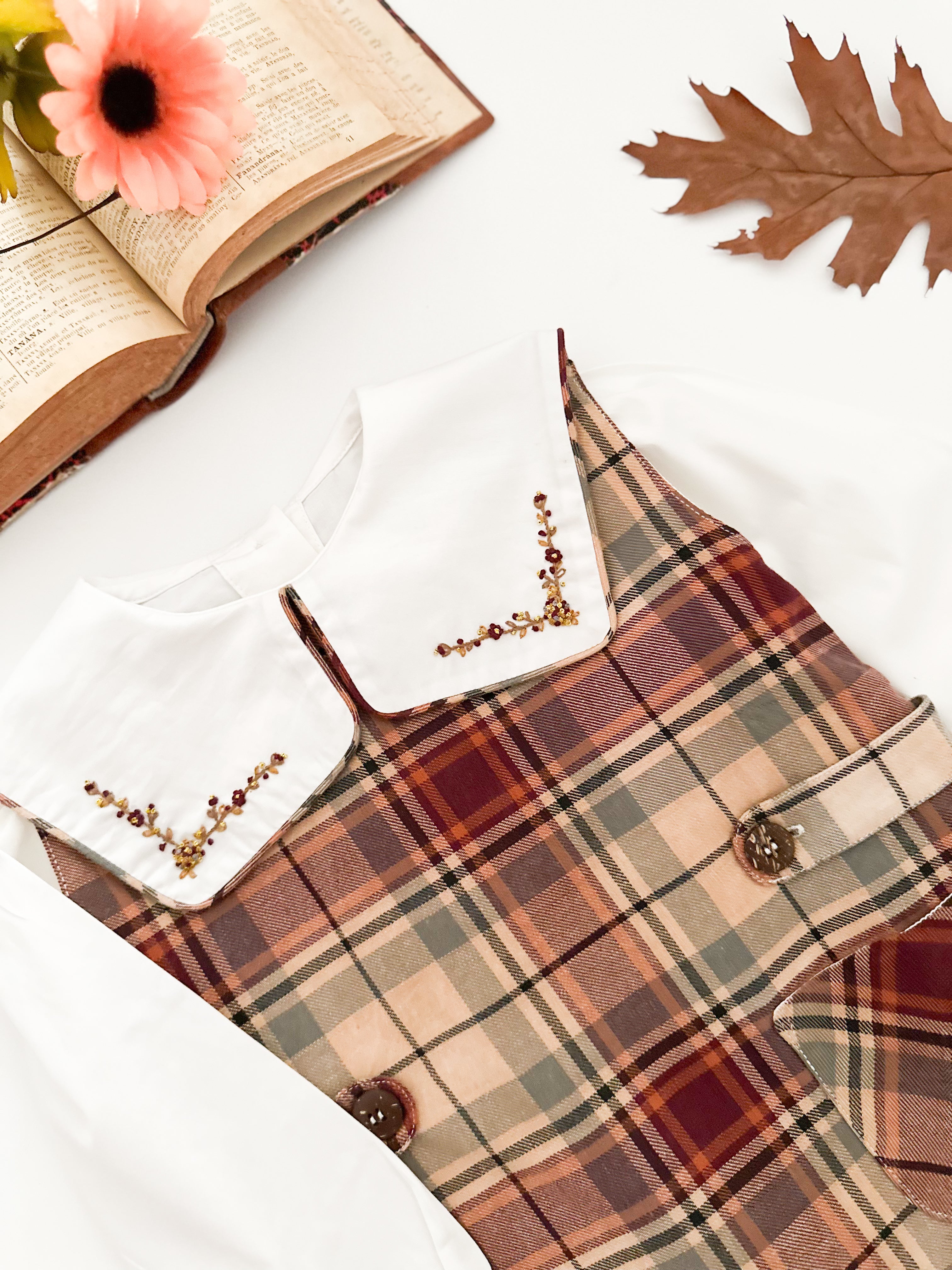 The hand smocked JACINTHE set - Plaid Brown