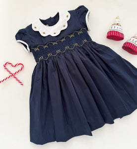 The hand smocked GRACE dress - Navy