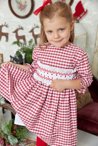 The hand smocked OPHELIA dress - Red and white