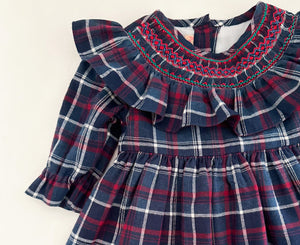 ** SECONDS SALE ** The hand smocked ELLA dress - Plaid navy and red