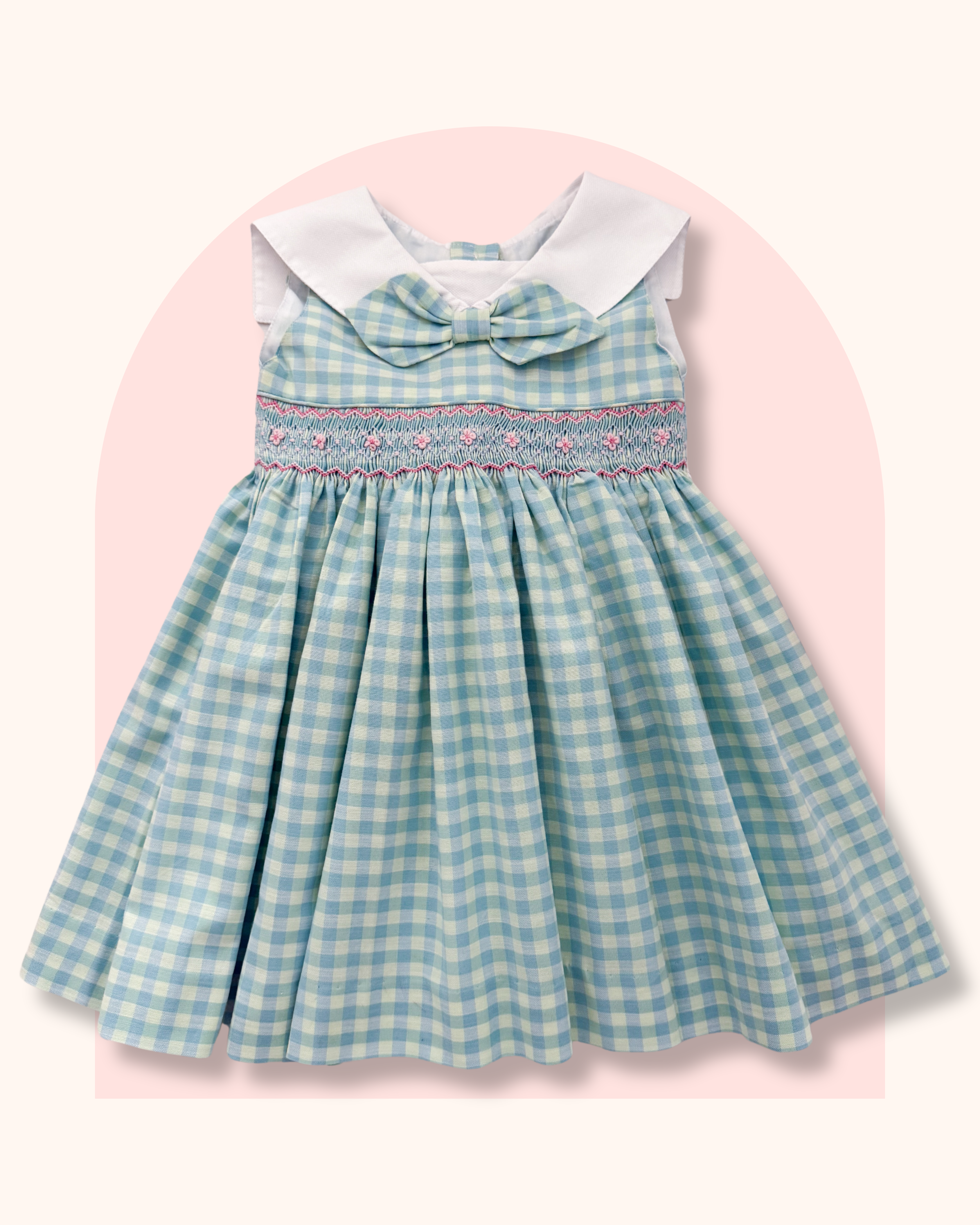 The hand smocked BIANCA dress - Vichy blue mint