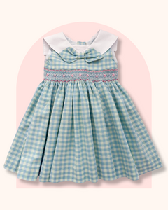 The hand smocked BIANCA dress - Vichy blue mint