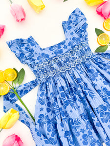 The hand smocked FIONA dress - floral blue