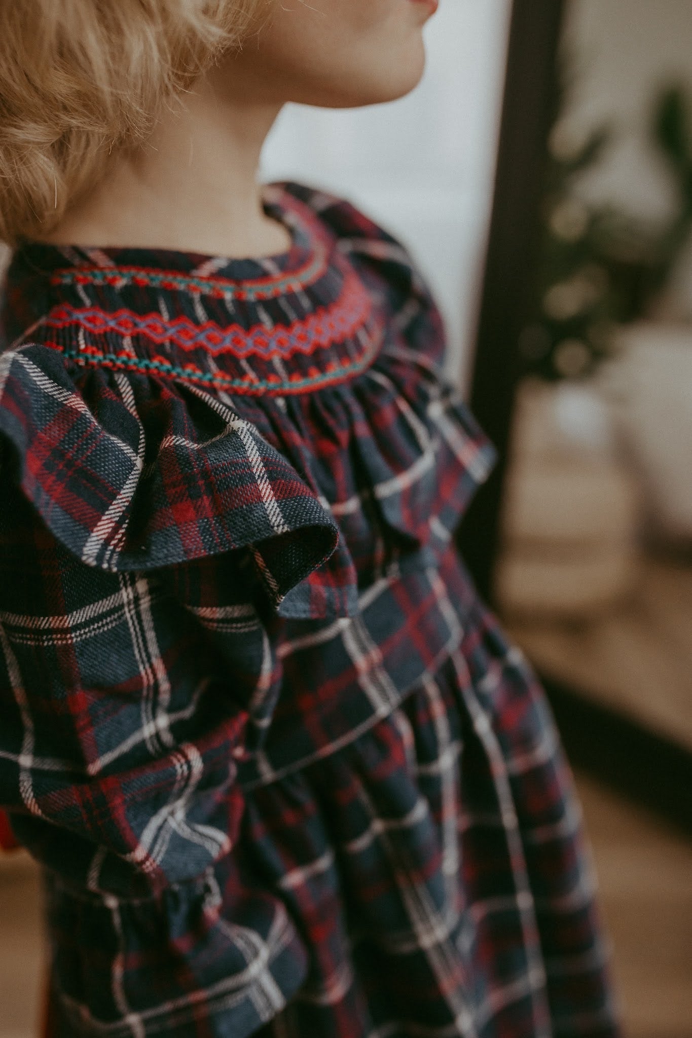 ** SECONDS SALE ** The hand smocked ELLA dress - Plaid navy and red