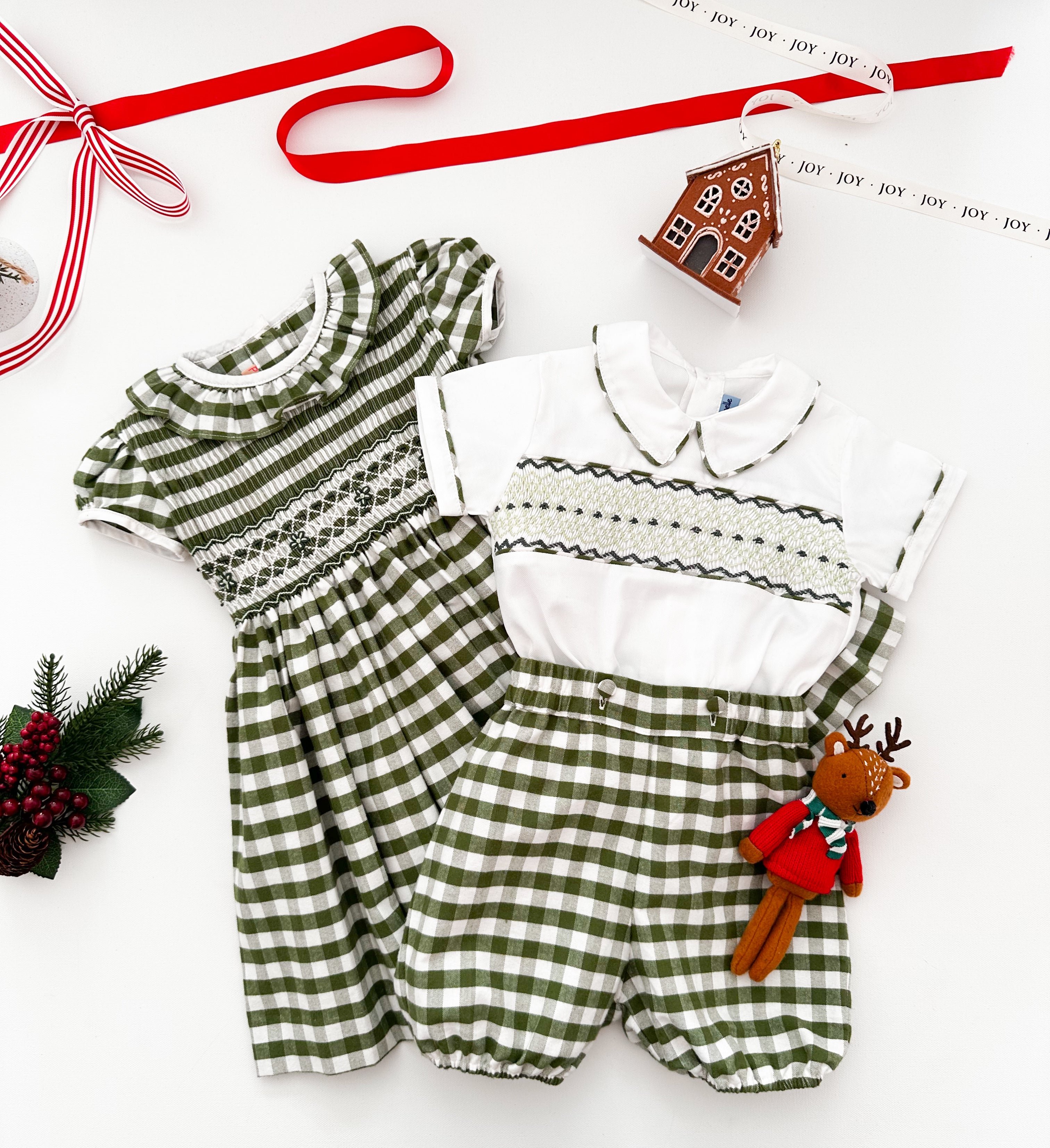 The hand smocked BENEDICTE dress - in green and white