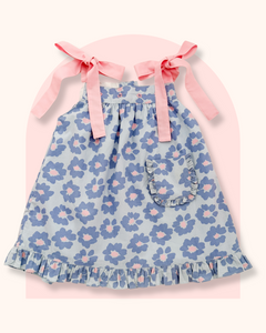 The hand embroidered ORNELLA dress - FLORAL BLUE PINK