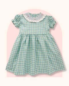 The hand smocked FAUSTINE dress - Vichy blue mint