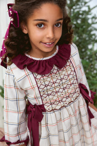 The hand smocked SERAPHINA dress - Ivory/Burgundy