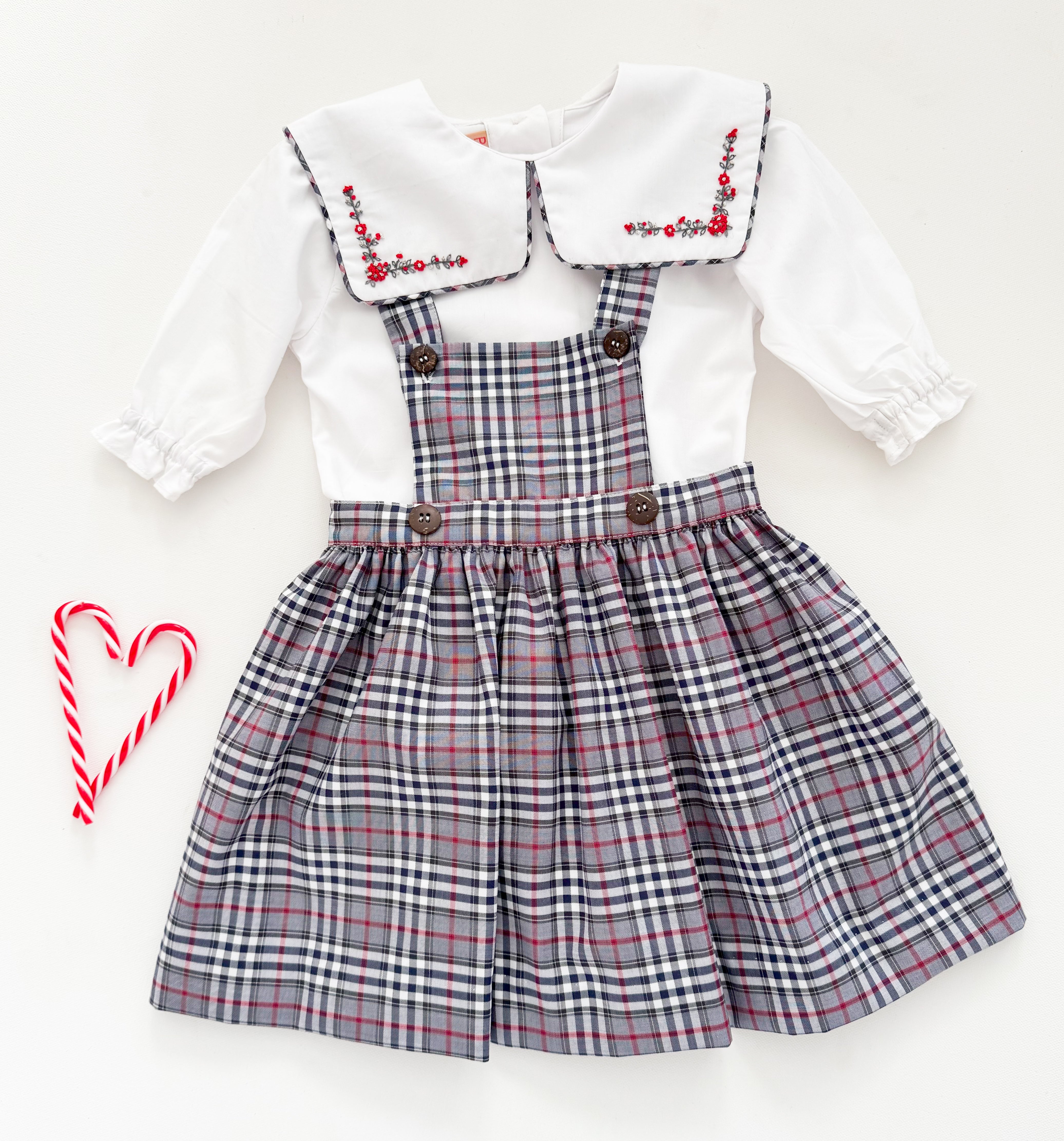 The hand smocked JUSTINE set - Plaid Grey/Red