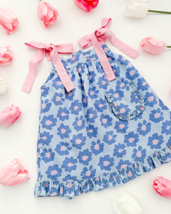 The hand embroidered ORNELLA dress - FLORAL BLUE PINK