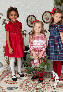 *SECONDS SALE** The hand smocked THERESA dress - Red in 100% SILK (Holidays Edition)