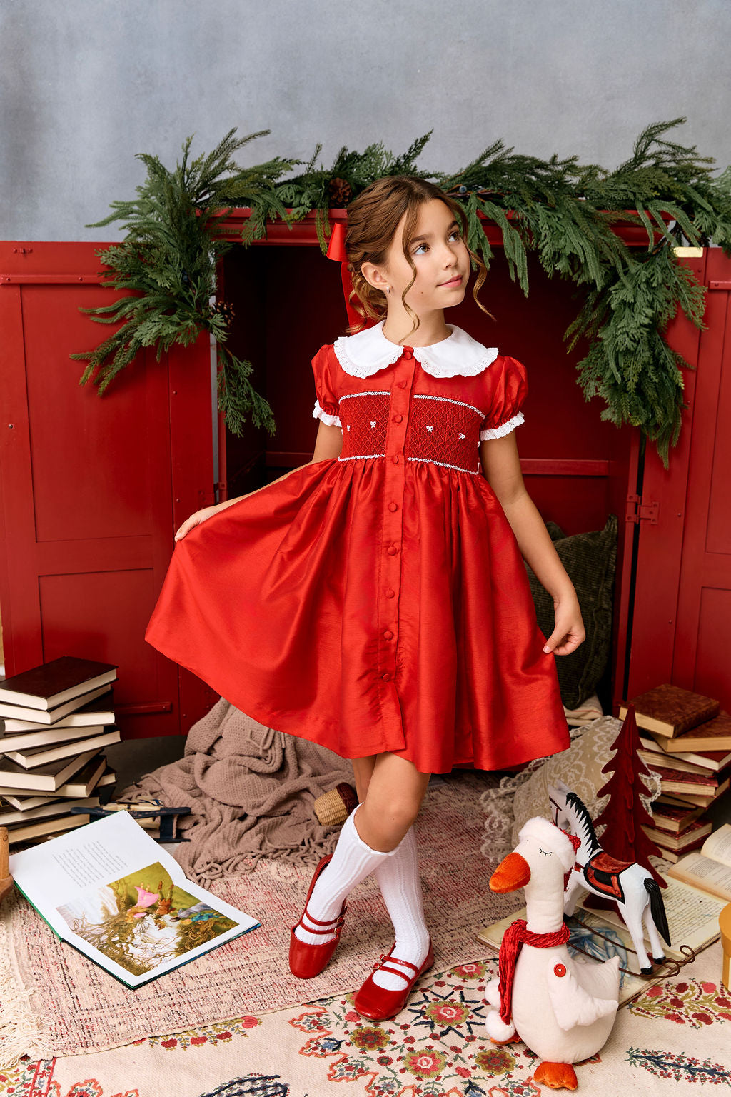 The hand smocked MATHILDE dress - Red