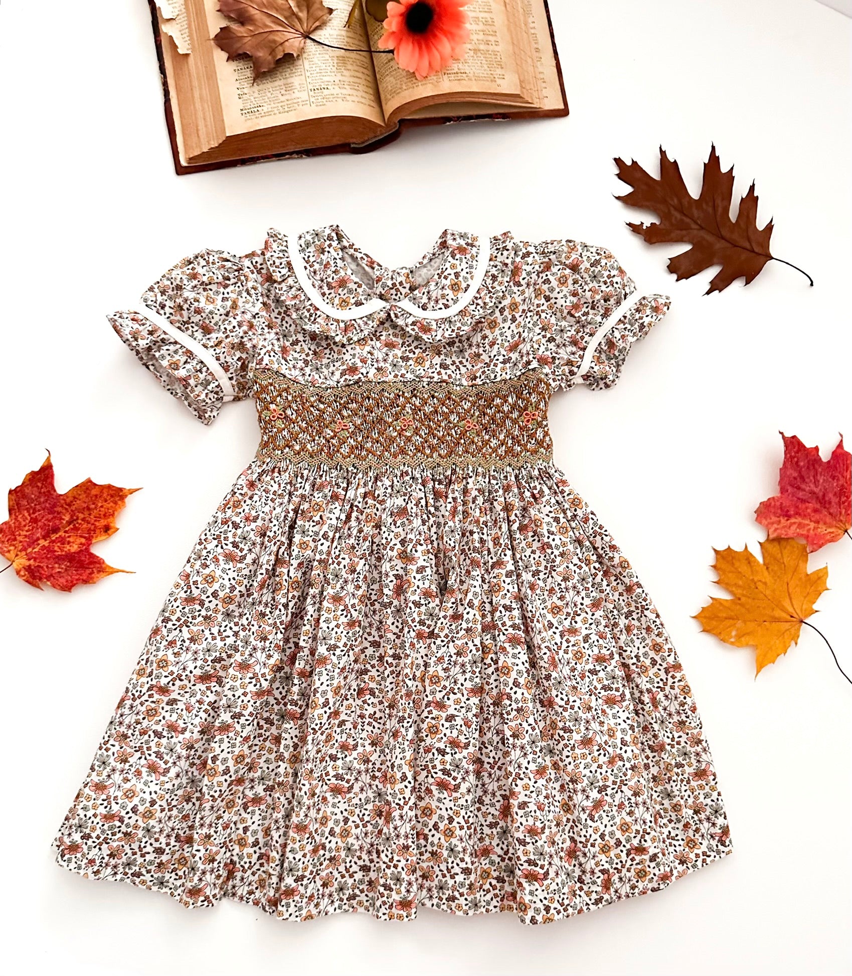 The hand smocked ABIGAIL dress - Liberty Brown