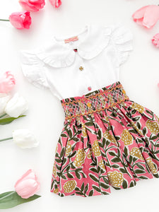 The hand smocked CALISTA set - Floral pink yellow