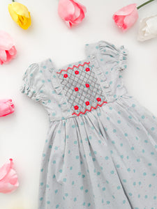 The hand smocked EMILIE dress - Floral mint