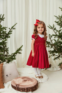 The hand smocked GRACE dress - Red Silk