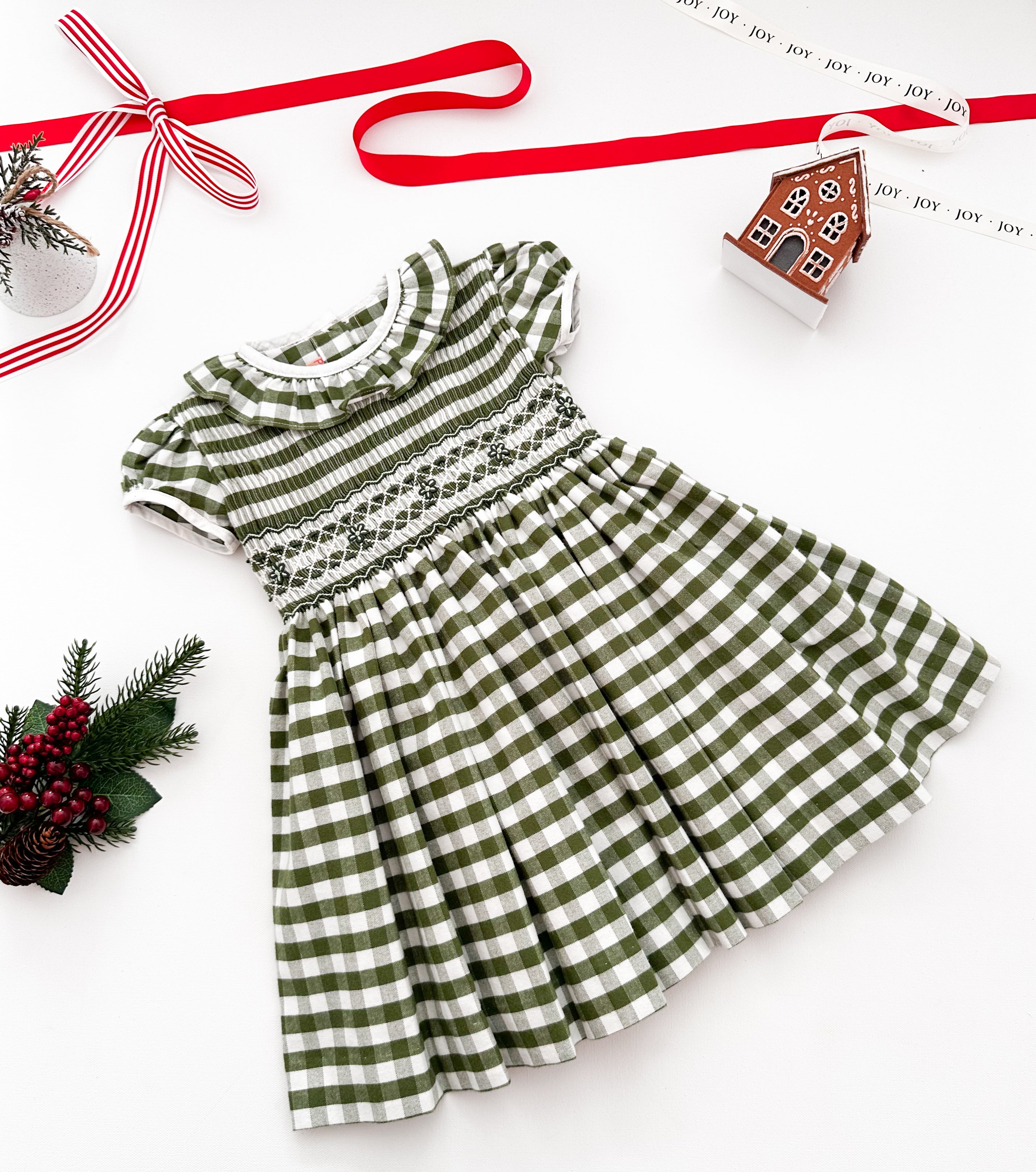 The hand smocked BENEDICTE dress - in green and white