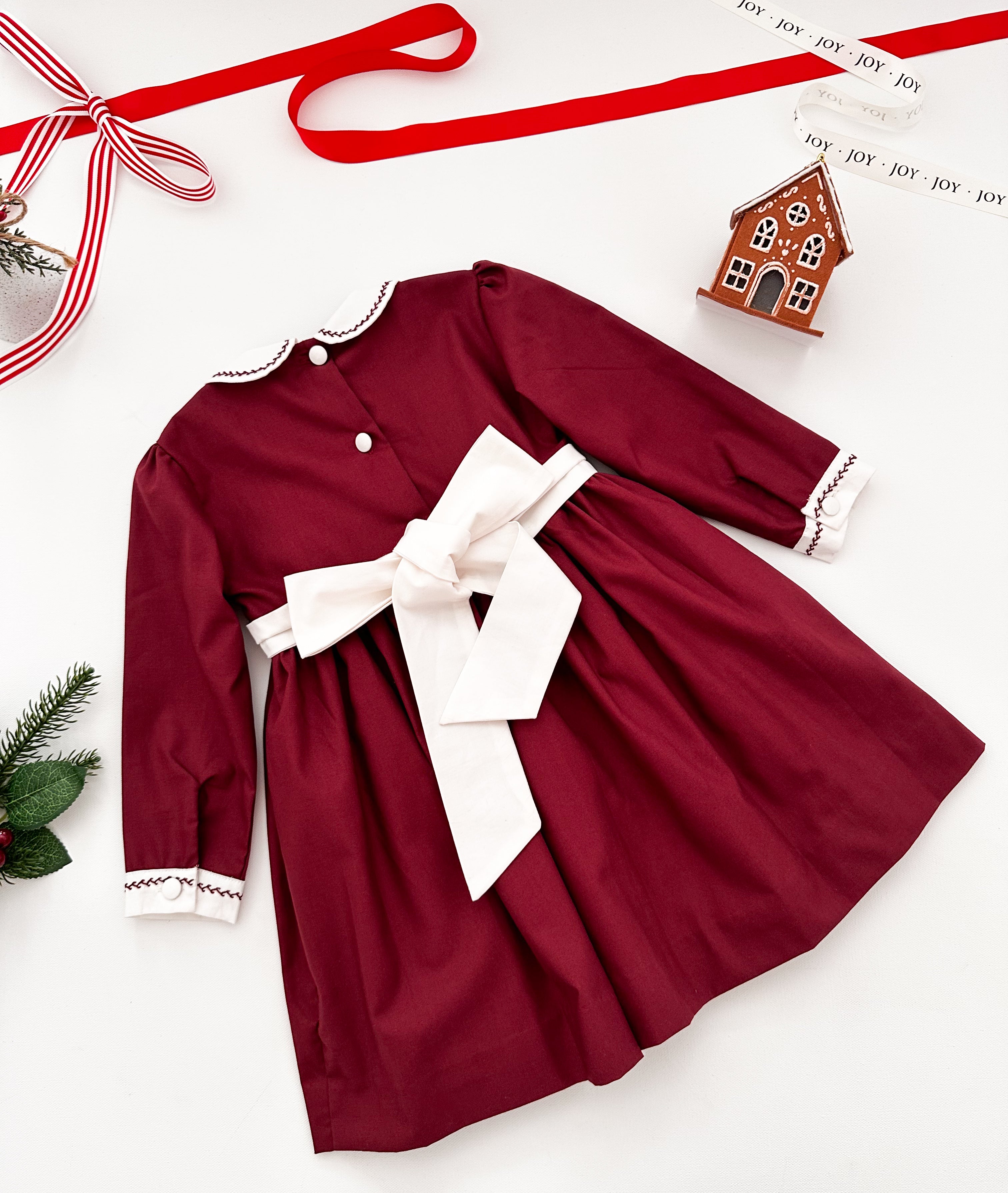 The hand smocked ANNE dress - Burgundy