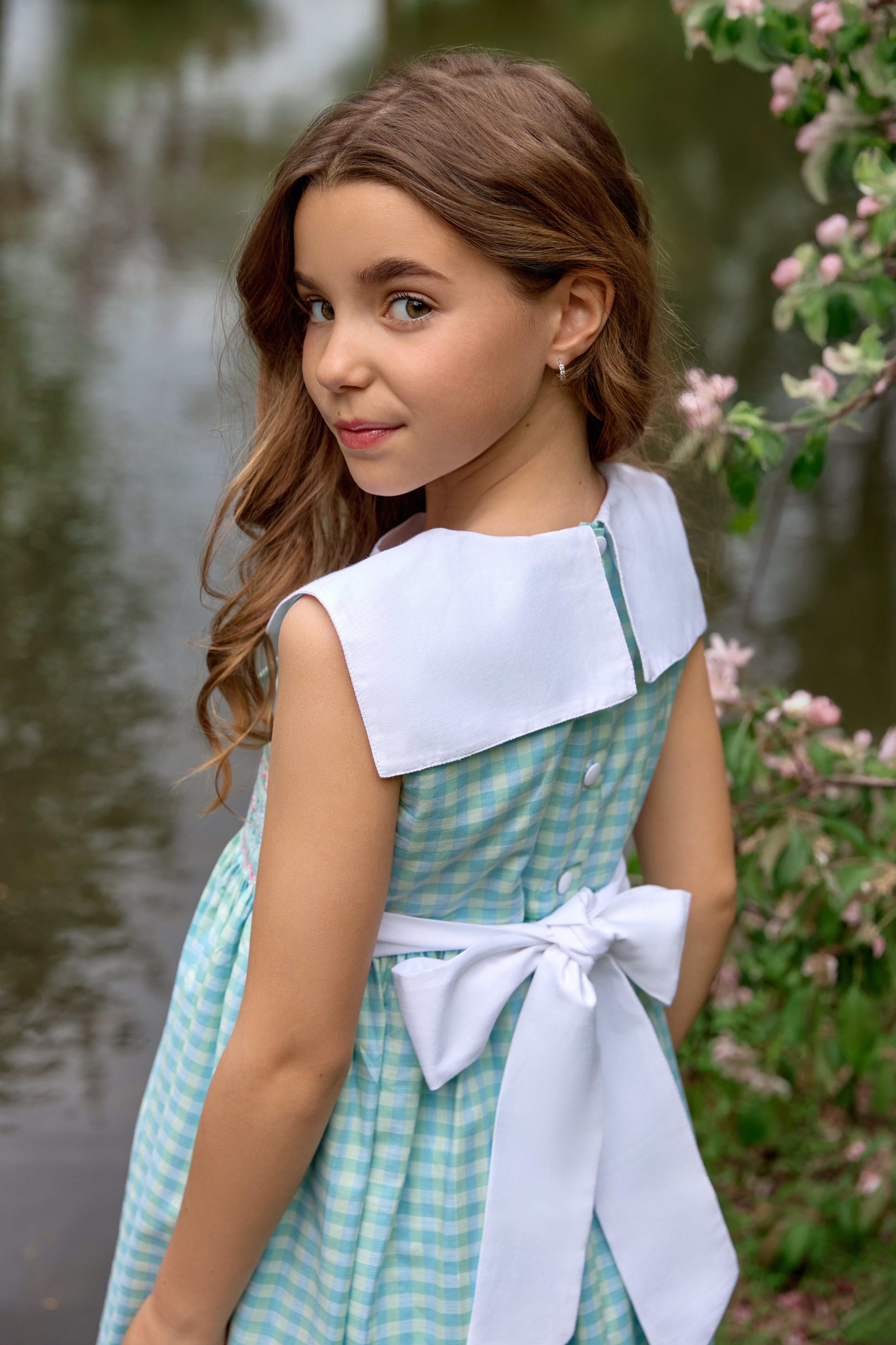 The hand smocked BIANCA dress - Vichy blue mint