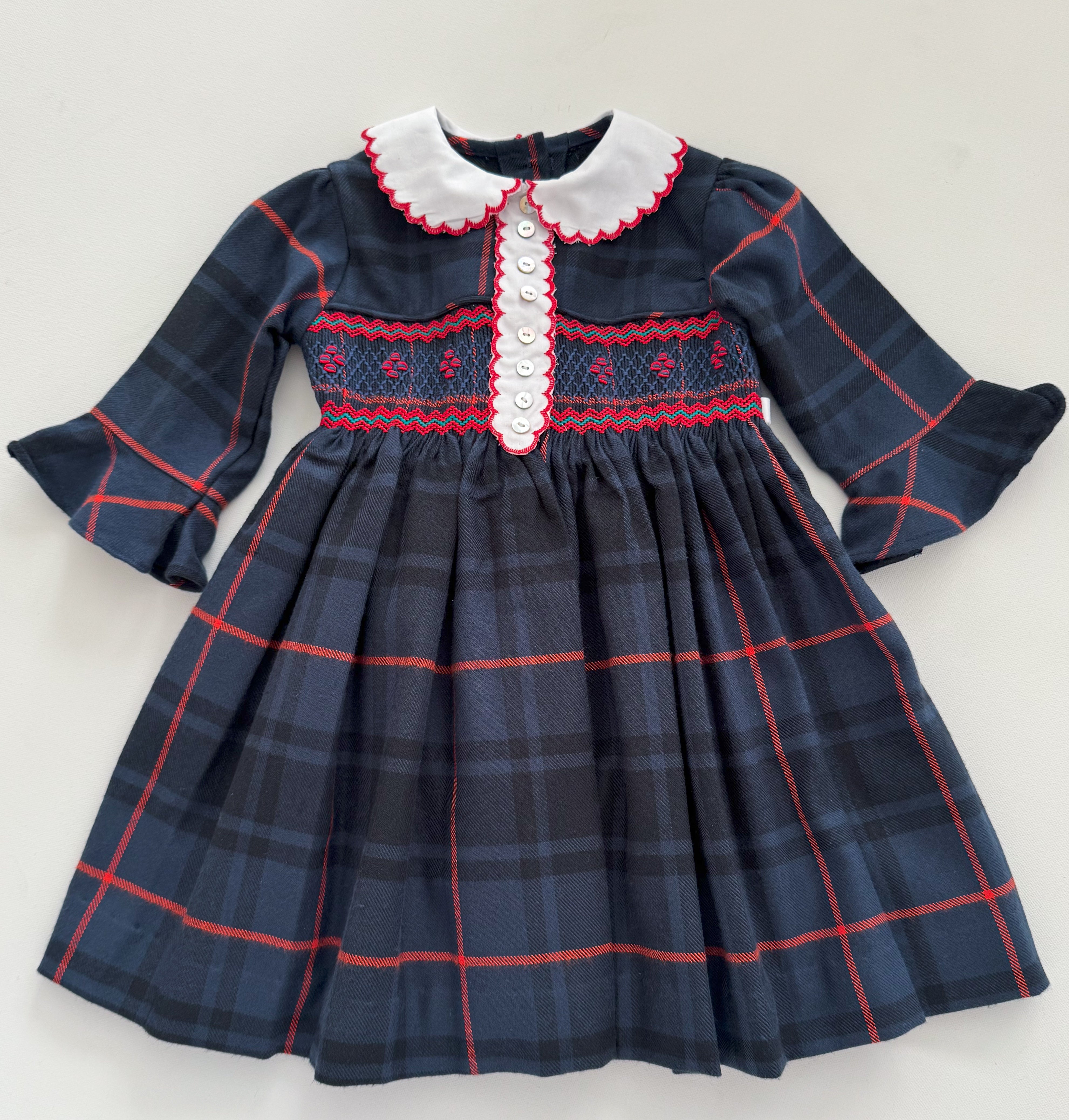 The hand smocked FLORENCE dress - Plaid Navy