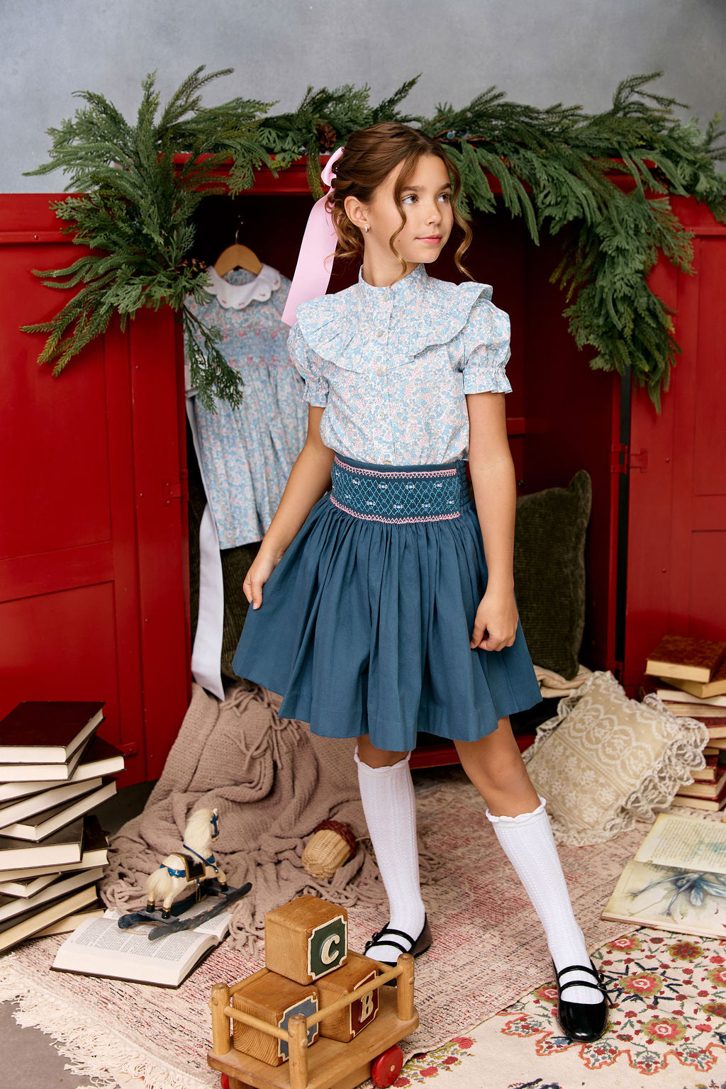 The hand smocked SAPHIRA set - Liberty blue