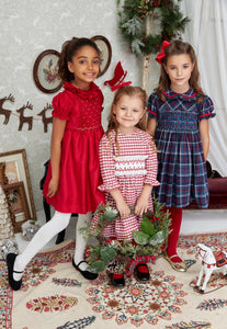 *SECONDS SALE** The hand smocked THERESA dress - Red in 100% SILK (Holidays Edition)