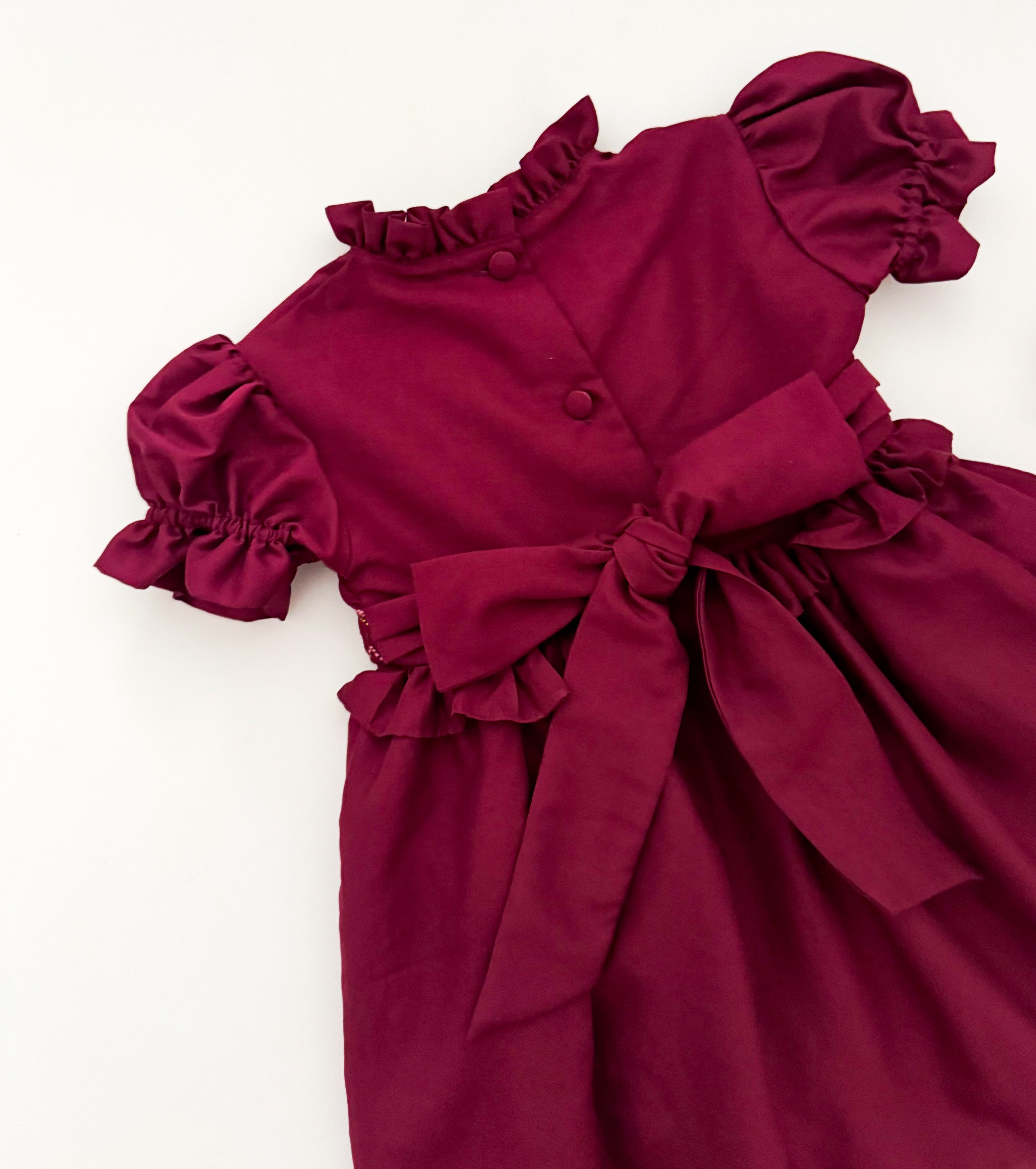 The hand smocked FLORIANE dress - Burgundy