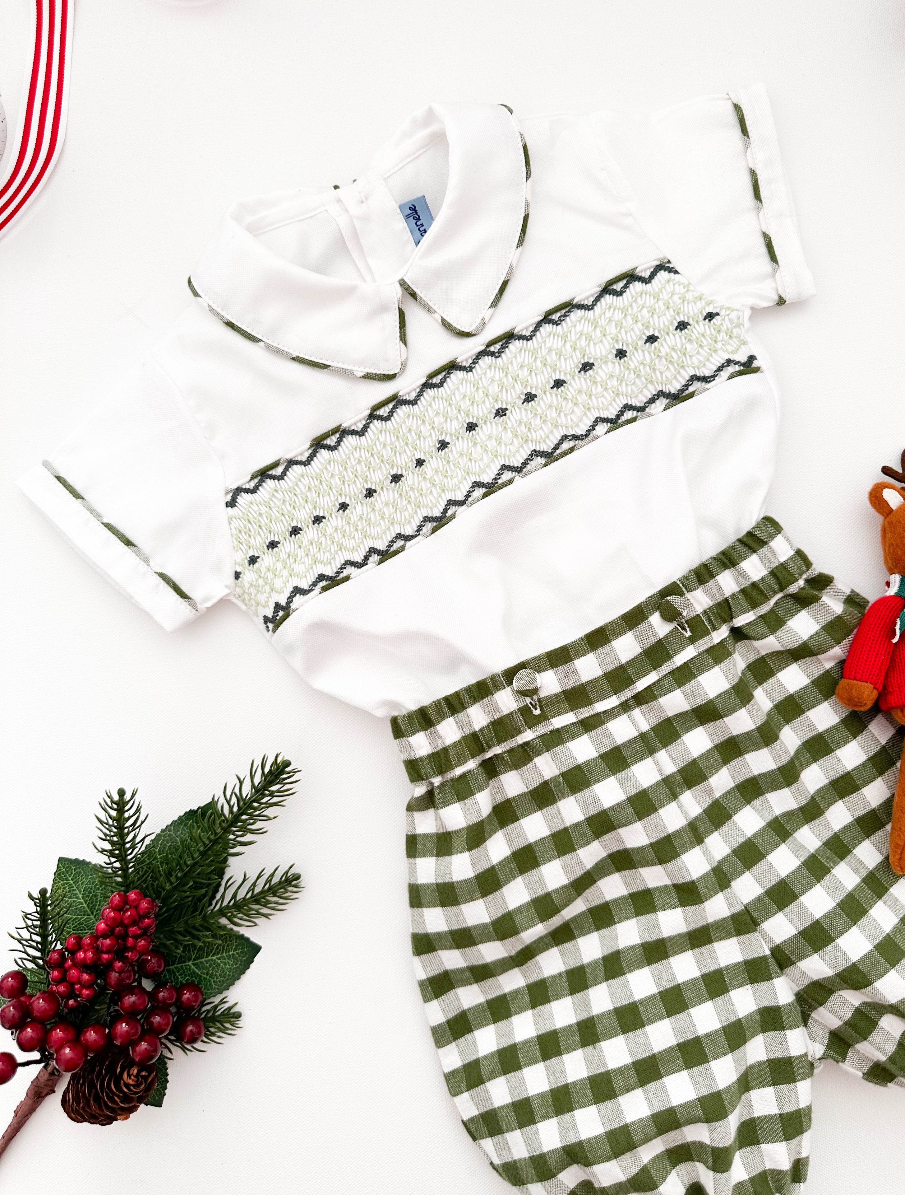 The hand smocked ADAM set - Green/white